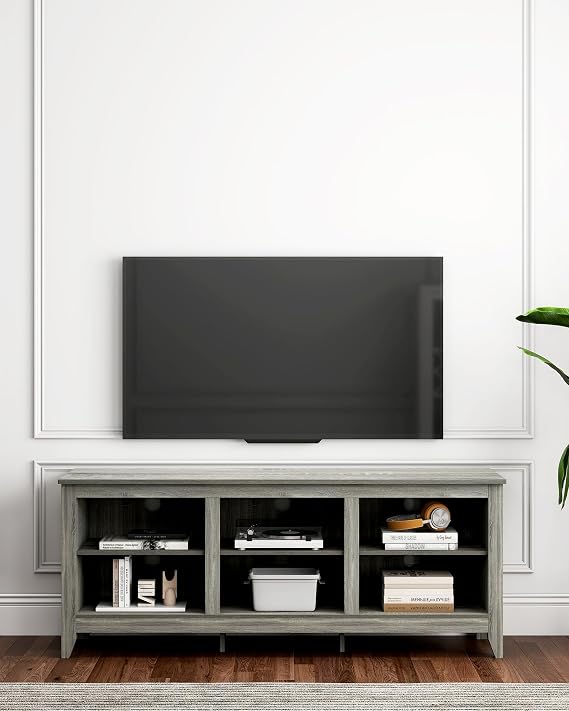 65-Inch TV Stand, Entertainment Center with Storage Shelves, TV Console Table for Living Room Bedroom, Grey