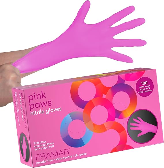 FRAMAR Pink Gloves Disposable Latex Free XS, Pink Nitrile Gloves XS