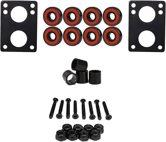 Amphetamine ABEC 5 Skateboard and Longboard Hardware Refresh Kit Precision Bearings, Risers, Mounting Hardware, Spacers