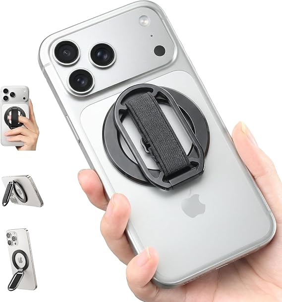 SUPERONE for MagSafe Phone Grip Kickstand, Removable Magnetic Ring Holder | Magnetic Phone Grip Stand with Nylon Finger Strap, Adjustable Cell Phone Ring Only for iPhone 17-12 Series & Mag Safe Case