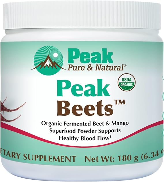Peak Pure & Natural Peak Organic Fermented Beets - Organic Fermented Beet Powder Superfood Drink Powder - Nitric Oxide Supplement Support for Normal Blood Pressure
