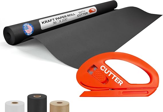Black Kraft Paper Roll 36" x 1200" (100 feet) with Cutter - USA-Made