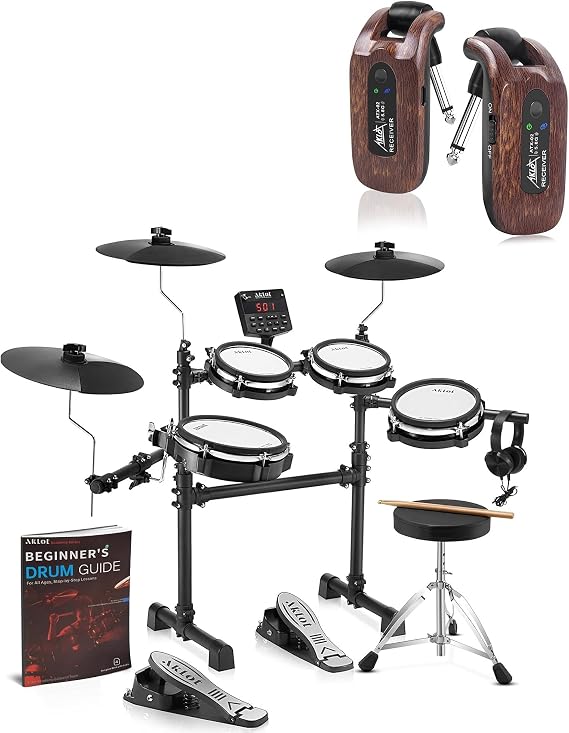 AKLOT Wireless Guitar System Transmitter Receiver with Electric Drum Set
