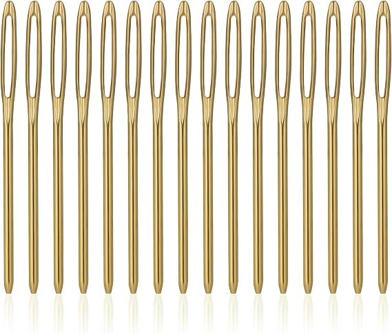 16pcs Large-Eye Blunt Needles, 7cm/2.75inch Yarn Knitting Needles Tapestry Sewing Needles Wool Hand Metal Sewing Knitting Needles for Crochet Projects (Gold)