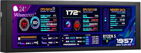 wisecoco 7.84 Inch Mini Monitor HD IPS 1280x400 Secondary Screen Stretched Bar LCD Display with Casing for Laptop Computer Speed Temperature Windows Aida64 CPU GPU Monitoring