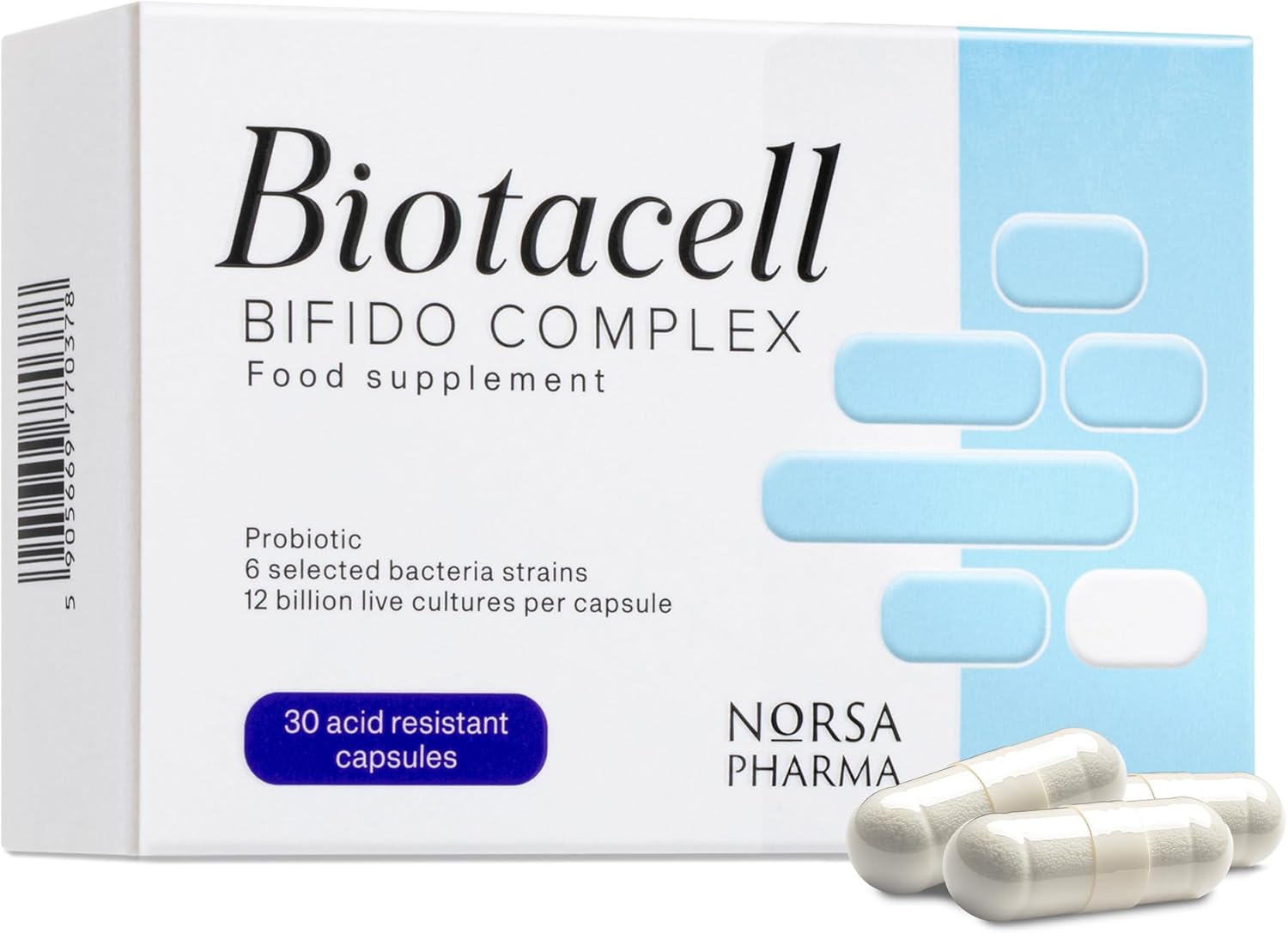 Biotacell Bifido Complex 30 Capsules | 12 Billion CFU | 6 Bifidobacterium Strains with Acacia Fibre | Bloating & Digestive Support Probiotics for Women & Men | Prebiotics Gut Health Supplements