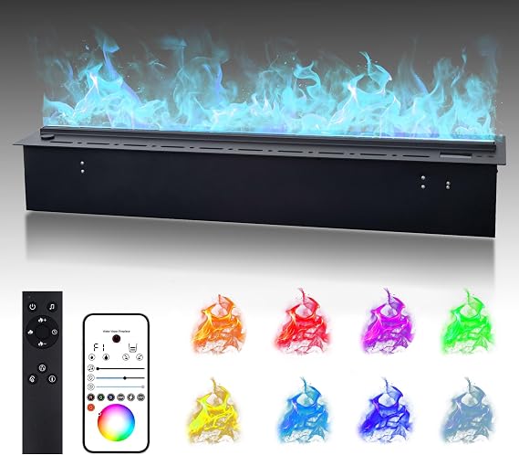 COUCHO 3D Water Vapor Fireplace, Electric Atomizing Fireplace with 64 Adjustable Flame, Humidifier with APP, Remote Control, Automatic Water Filling, 3mm Ultra-Thin Panel(27.55in)