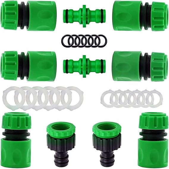 10Pcs Garden Hose Tap Connector Hose Pipe Fittings Kit for Outdoor tap&Join HosesPipe Tube(2 Double Male Snap Connectors,6 End Quick Connectors,2 Tap Connector 1/2 &3/4 Inch Size 2-in-1)
