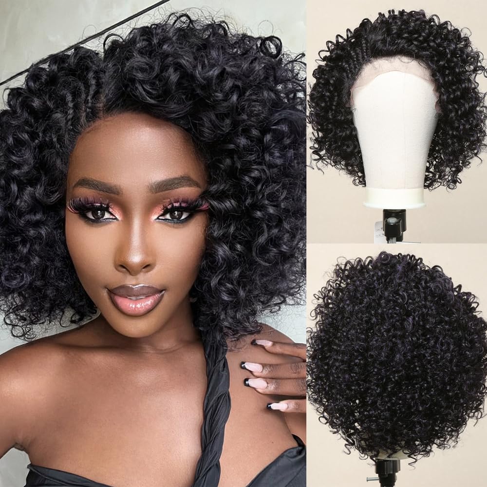 testar Deep Wave Lace Front Wigs for Black Women Short Curly Bob Afro Kinky Curly Lace Wig Bouncy Loose Huge Fluffy Puff Wigs Female Hair for Daily Cosplay