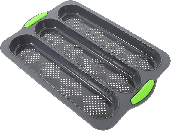 Alipis Silicone French Bread Loaf Pan, 3 Slot Perforated Mold