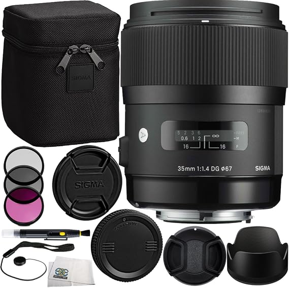 Sigma 35mm f/1.4 DG HSM Art Lens (for Nikon DSLR Camera) Bundle Includes Manufacturer Accessories + 3 PC Filter Kit + Lens Cap + Lens Pen + Cap Keeper + Microfiber Cleaning Cloth