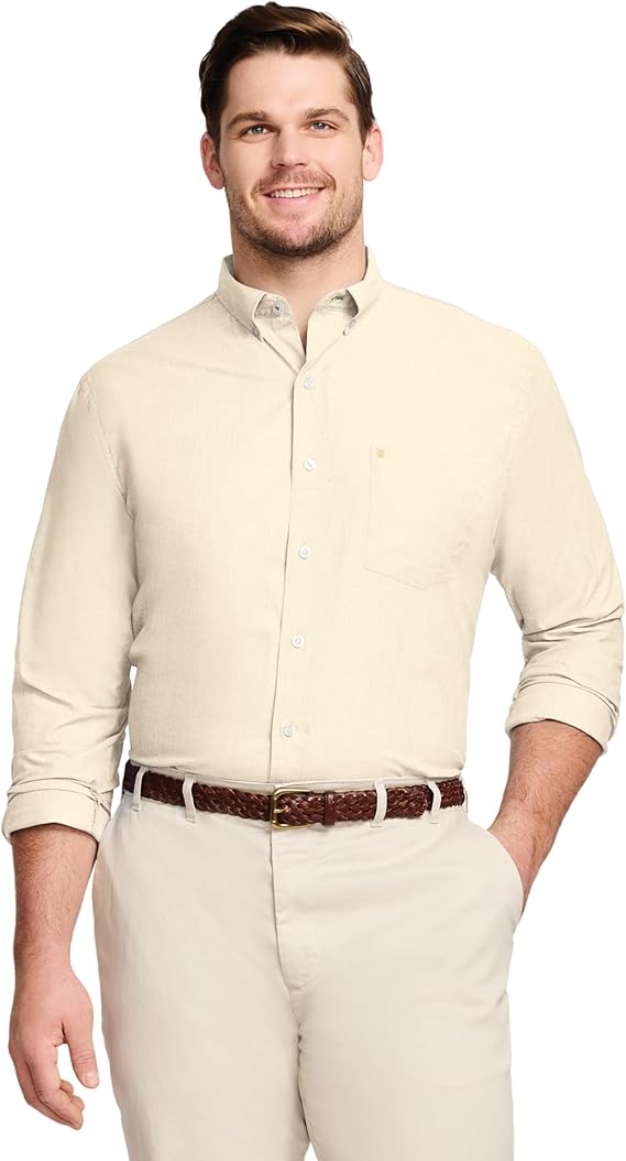Izod Men's Big and Tall Button Down Long Sleeve Stretch Performance Solid Shirt