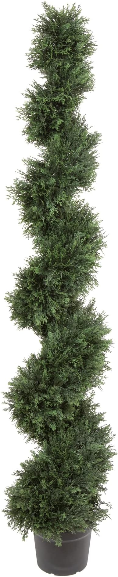 Vickerman Artificial Cedar Topiary Spiral Tree - 6 Foot Tall - Potted Natural Green Cedar - UV Resistant Indoor Outdoor Home Patio Front Door Faux Decor