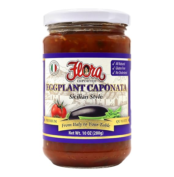 Flora Foods Eggplant Caponata Sicilian Style - Healthy Appetizer - 10 oz (280g) - 100% Italian - Imported