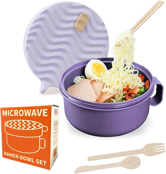 Ramen Cooker,Microwave Ramen Bowl,Ramen Noodle Bowl 48 oz, College Dorm Room Essentials for Girls for Boys, Apartment Essentials, BPA-Free. (purple)