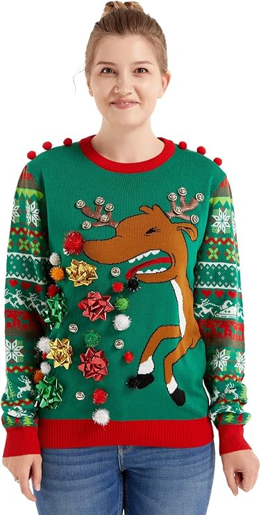 Women Ugly Christmas Sweater, Mens 3D Xmas Holiday Pullover Festive Party