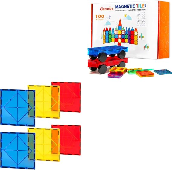 Gemmicc 100 PCS + 6 Large PCS Magnetic Tiles Set