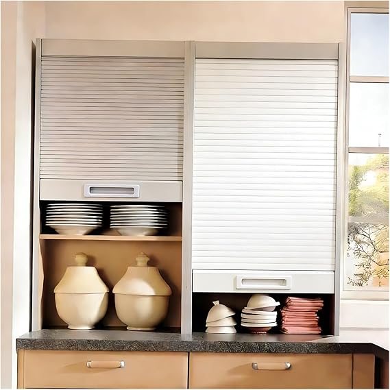 Custom Tambour Door for Kitchen Cabinet, Tambour Door Kit with Guide Rails & Handle, Roll Up Sliding Doors Fits Any Opening Size Waterproof Reusable