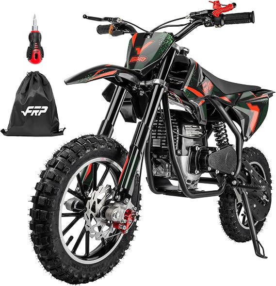FRP FX40-Ogemaw New 40CC 4-Stroke Gas Dirt Bike for Youth, 20 MPH, Easy Start, Disc Brakes, 132 LBS Capacity, Ages 13+ (Black)