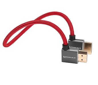 KONDOR BLUE | Full HDMI 2.0 Right Angle to Left Angle 12 Cable | Type A Male to Male, 4K 60Hz 18Gbps HDR 3D, Low Profile | for On-Camera Monitors & Recorders + More | Red
