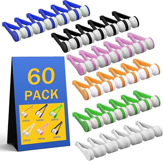 60 Pack Mini Eyeglass Cleaner Tool, Portable Sunglasses Spectacles Cleaning Tool, Soft Microfiber Cleaning Clip for Glasses, 6 Colors (Blue, Green, Black, White, Red, Yellow, 10 per Color)|by Cotkkstt