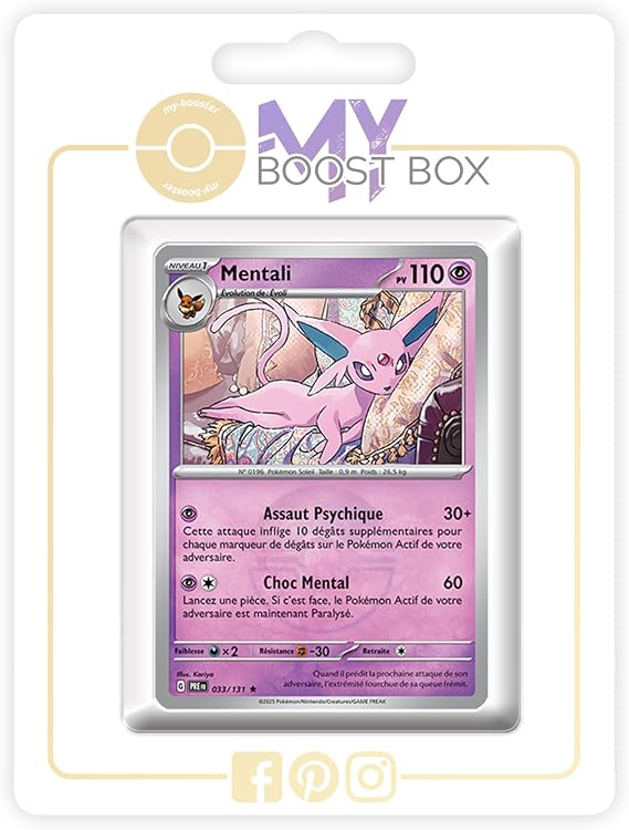 Mentali (Espeon) 033/131 Reverse Poké Ball Version - my-booster X Écarlate et Violet 8.5 Évolutions Prismatiques - Box of 10 Pokemon French Cards