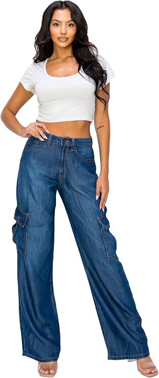 Aphrodite High Waisted Cargo Pants Womens High Rise Waist Multi Pockets Tapered Leg Fashion Casual Jeans