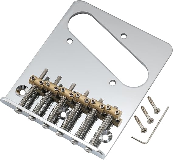 Musiclily Pro 54mm Modern Telecaster Bridge with Barrel Brass 6-Saddle for Tele Style Electric Guitar, Chrome