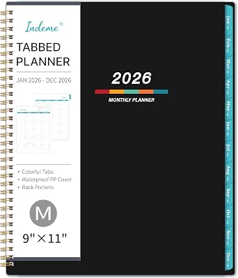 2026 Monthly Planner - Monthly PlannerCalendar 2026, 9 x 11, Jan 2026 - Dec 2026, Large, Twin-Wire Binding, 12 Months Tabs, Holidays, Two-Sided Pocket, Thick Paper
