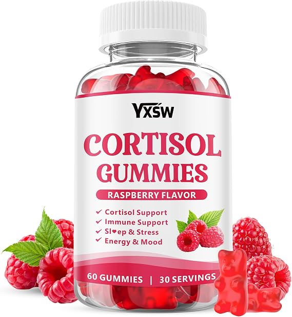 Cortisol Supplements Gummies for Women Sugar-Free Cortisol Gummies with Magnesium Glycinate Ashwagandha Rhodiola Rose Support Relaxation & Focus, Raspberry Flavor, 60 Count