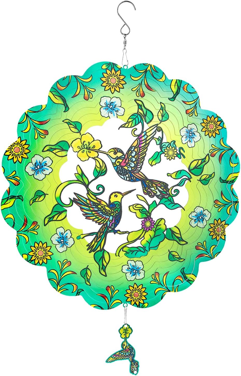 Charming Hummingbird Wind Spinner-12 Inch Stainless Steel Decoration for Outside with Bright Colors, Safe Edges and Unique Design, Great Gifts for MomLadies, Doubles as Scare Birds Away