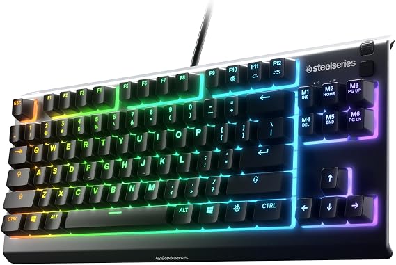 SteelSeries Apex 3 TKL RGB Gaming Keyboard Tenkeyless Compact Form Factor - 8-Zone RGB Illumination IP32 Water & Dust Resistant Whisper Quiet Gaming Switch Gaming Grade Anti-Ghosting,Black