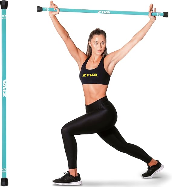 ZIVA Chic Weighted Workout Body Bar - Strength Training, Balance, Flexibility, and Overall Fitness - Flexible Solid Steel Core with Wear- and Rust-Resistant Textured Paint Coating, Capped Rubber Ends - 48"L x 1.25"D (Size Avail: 4 to15lb)