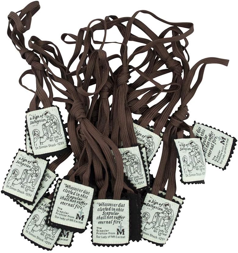 VILLAGE GIFT IMPORTERS Brown Scapular of Mount Carmel - 100% Wool - Our Lady and Saint Simon - Available in Packs - Handmade Quality