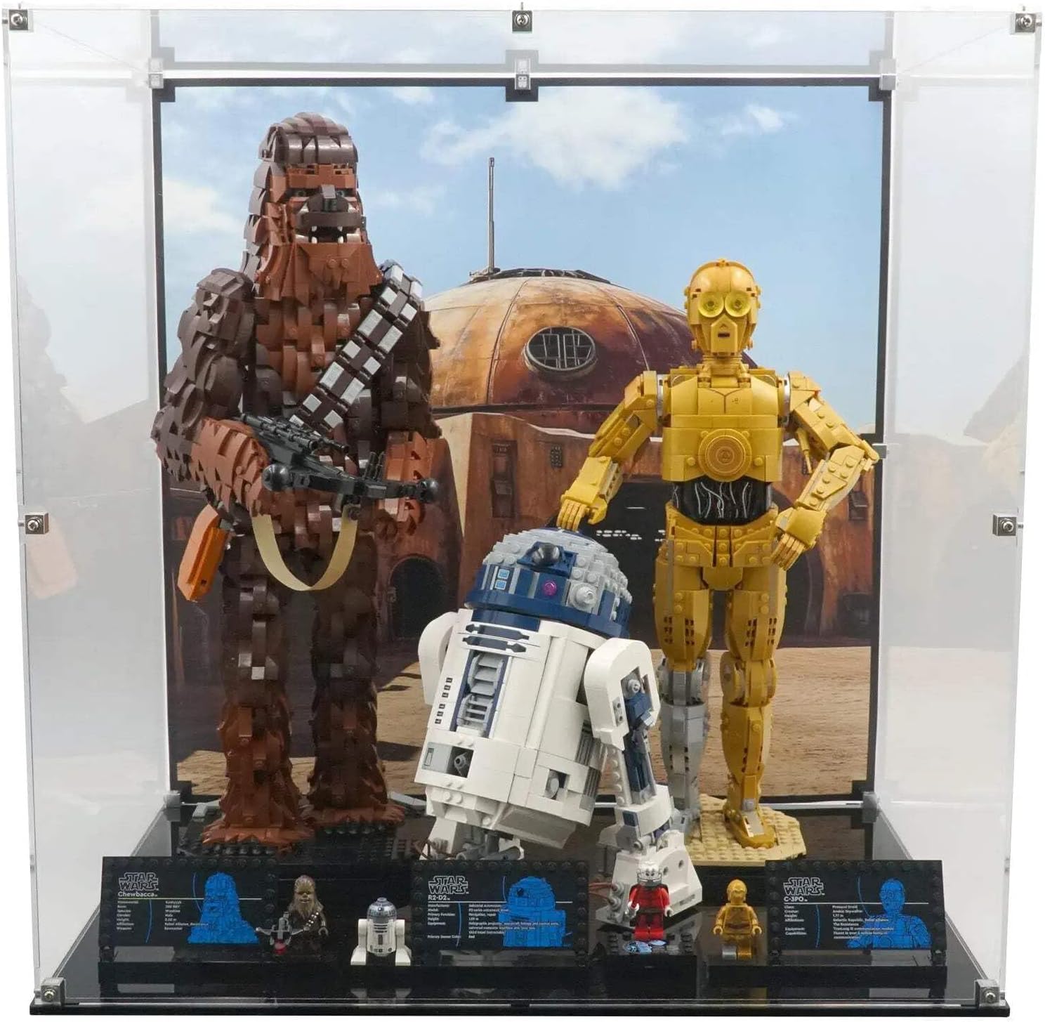 Display Case Compatible with 75398; 75379; 75371- C-3PO; R2-D2; Chewbacca - Lego Acrylic Display Stand - Set Not Included Printed Background Art
