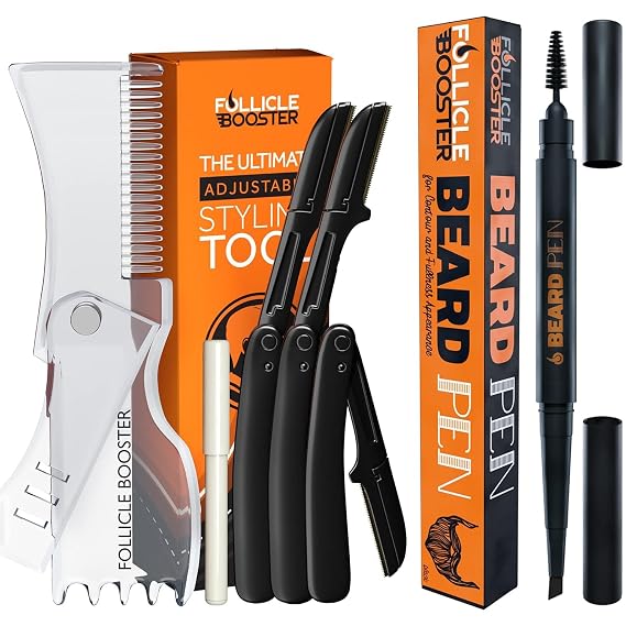 Beard Filler Pen - 2 Pack Jet Black and Beard Shaper Kit