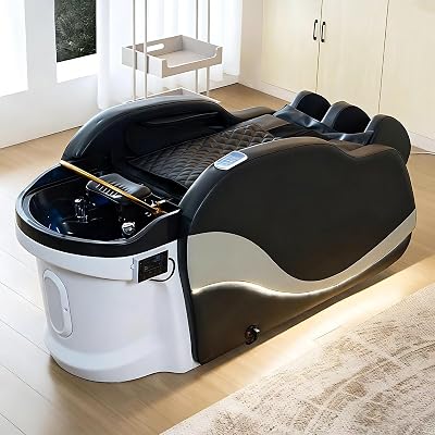 Modern Head SPA Bed Waterfall Head SPA EquipmentFull Body MassageHead FumigationBack Heating, Massage Shampoo Bed with Futuristic Curved Ambient Light