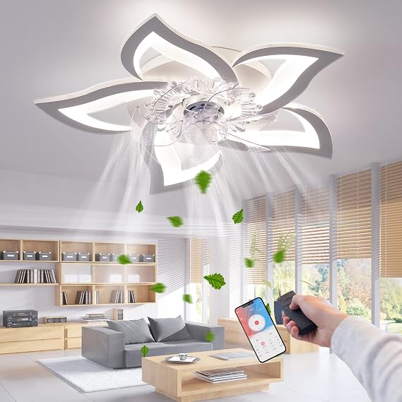 LED Ceiling Fan with Lighting, Creativity 5 Flames, Quiet dimmable Fan Light Ceiling Light with Remote Control and APP Control [Energy Class C]