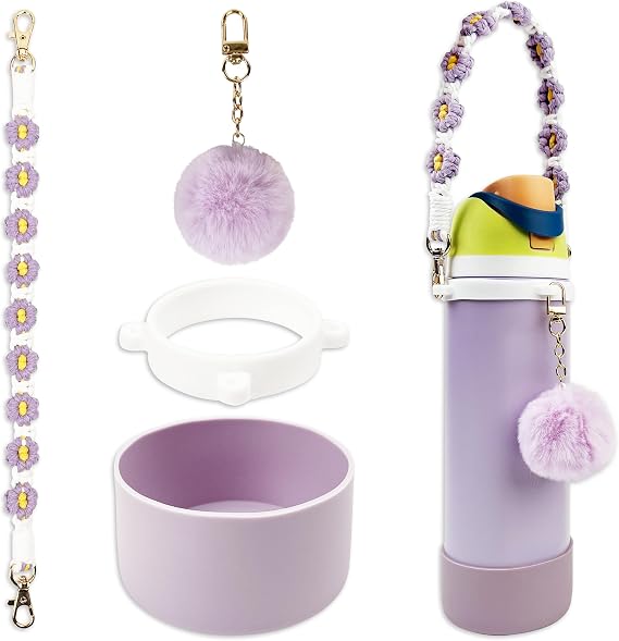 Silicone Boot Set for Owala Water Bottle 24 oz, 32 oz, 40 oz - Includes Cartoon Charm & Water Bottle Handle Strap, Perfect Owala Accessories, Fits Owala Tumbler, Owala FreeSip, Owala Candy Coated
