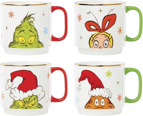Lenox Merry Grinchmas Porcelain Stackable Christmas Mug Set for 4