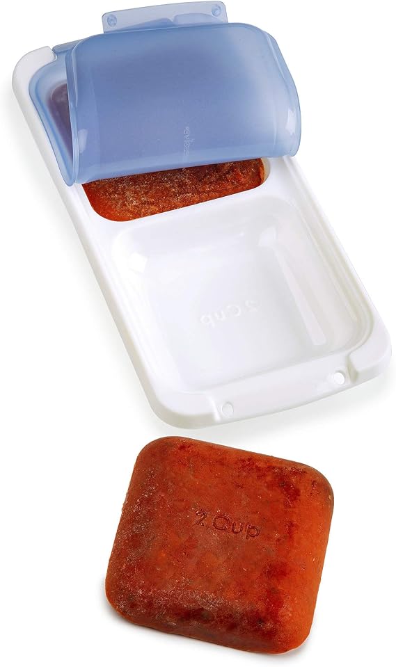 PrepWorks PKS-725 Dishwasher Safe 1 Cup 4 Serving Leftover Soup & Food Storage Freezer Pod Tray with Silicone Lid, Blue & White