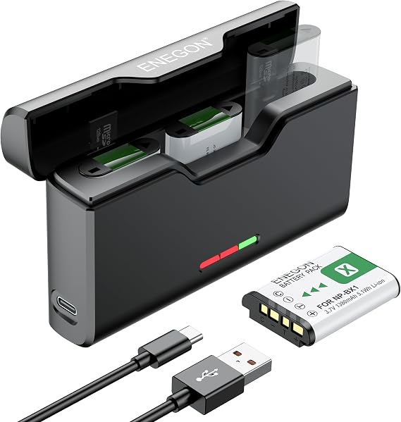 ENEGON NP-BX1 Battery 3-Pack 1380mAh 3-Channel Charger for Sony ZV-1, RX100 VII ZV-1 II with LED USB-C, Works with HX80 HX90V HX99 RX1 RX1R II FDR-X3000