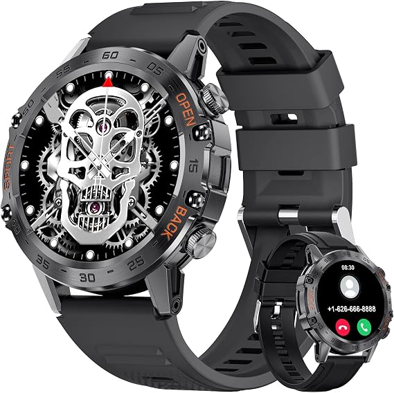 FEELNEVER Military Smart Watch for Men, Smart Watches with Bluetooth Voice Call Compatible Android iOS Phone, Smartwatch with Heart Rate SpO2 Pressure Sleep Monitor, Waterproof Tactical Fitness Watch