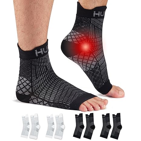HUEGLO 4 Pairs Compression Socks Foot Wraps Ankle Brace