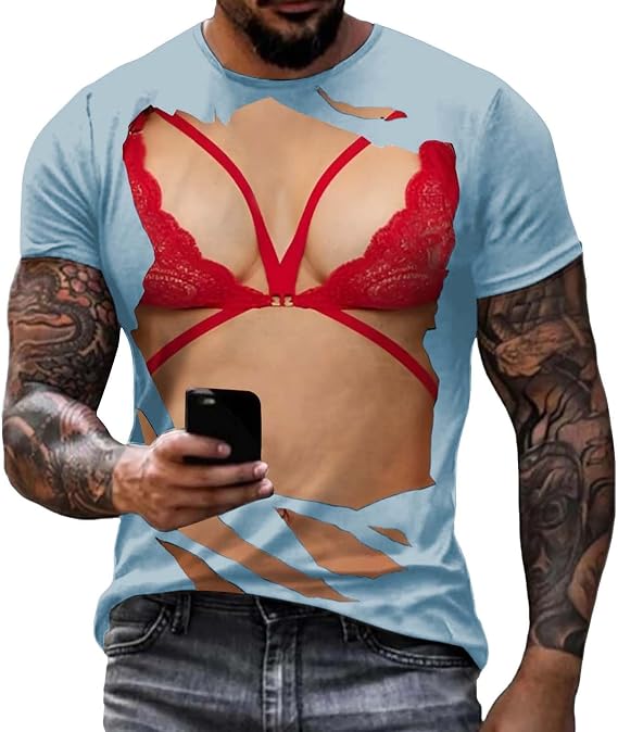 Men's 3D Print T Shirts Funny Novelty T-Shirts Young Men Tee Short Sleeve Crew Neck Sexy Shirts for Men