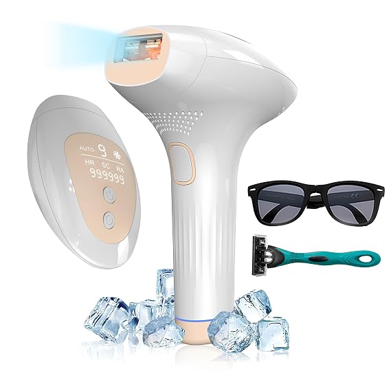 IPL Hair Removal Device for Women and Men Nearly Painless Laser Hair Remover with 5C Ice Cooling, Auto & Manual Modes At-Home Hair Reduction for Face, Legs, Bikini & More"
