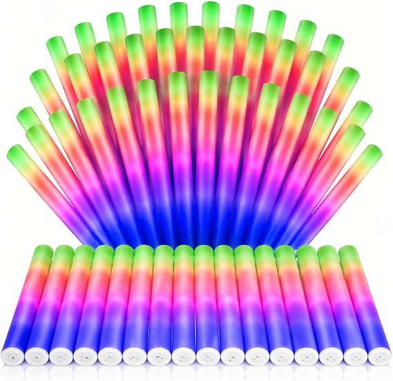 The Glowhouse Foam Glow Sticks Giant LED 18 Inch Multicolour – Bright Flashing Light Up Batons with 3 Modes – Party, Festival, Wedding, Birthday & Concert Bulk Pack UK (20 Pack)
