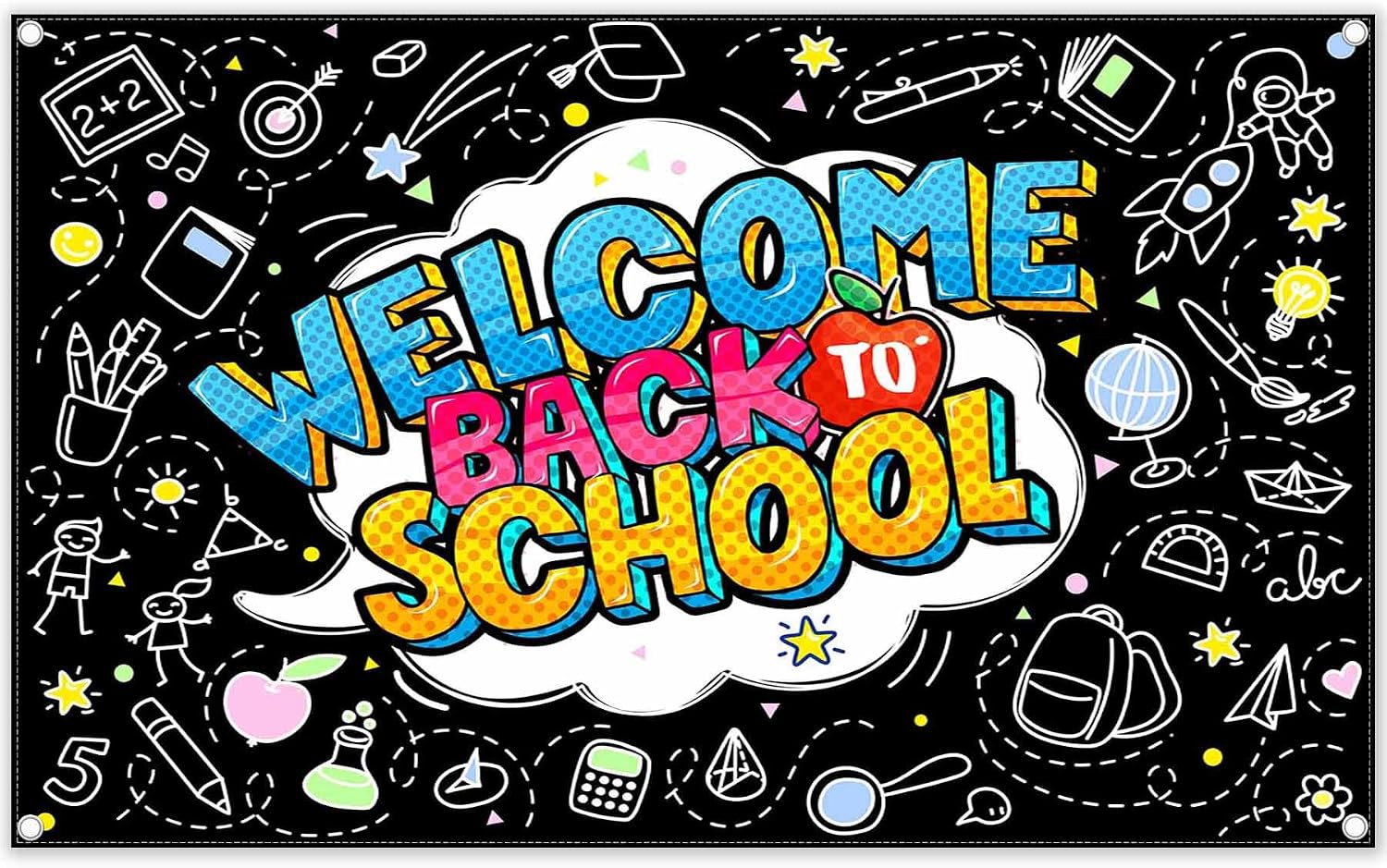 ZTHMOE 72x43inch Welcome Back to School Backdrop First Day of Kindergarten Black Photography Background Teachers and Students Lunch Party Decorations Photo Booth