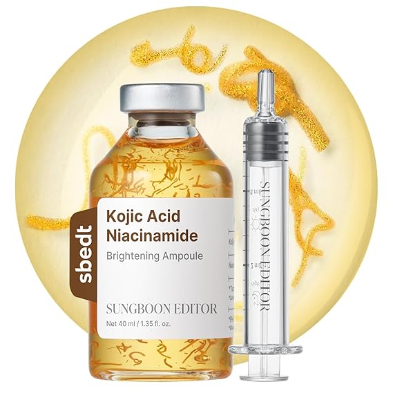 SUNGBOON EDITOR Glow Intensive Kojic Acid Ampoule, Radiance-Boosting Serum for Face with Kojic Acid, Turmeric & PHA, For Uneven Skin Tone & Dark Spot Care, Korean Skincare Serum, 1.35 fl oz