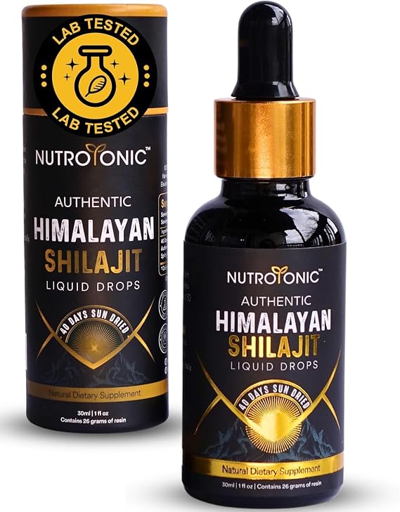 NutroTonic Authentic Himalayan Shilajit Liquid Drops - Shilajit for Men & Women - 60 Days Sun-Dried Rare Gold Grade A+ Natural Source of 86% Fulvic & 10% Humic Acid (20ml) (Pack of 1)